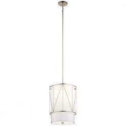 Birkleigh 1-Light Satin Nickel Transitional Kitchen Pendant Hanging Light with Satin Etched Glass by KICHLER