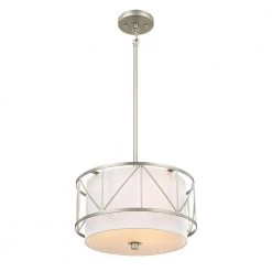 Birkleigh 14 in. 3-Light Satin Nickel Art Deco Kitchen Convertible Pendant Hanging Light/Semi Flush by KICHLER
