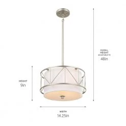 Birkleigh 14 in. 3-Light Satin Nickel Art Deco Kitchen Convertible Pendant Hanging Light/Semi Flush by KICHLER -Kichler Sales satin nickel kichler chandeliers 52074sn 66 1000