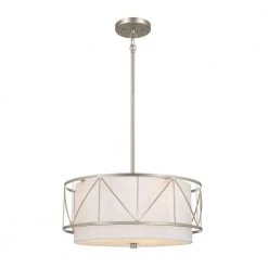 Birkleigh 18 in. 3-Light Satin Nickel Art Deco Kitchen Convertible Pendant Hanging Light/Semi Flush by KICHLER