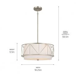 Birkleigh 18 in. 3-Light Satin Nickel Art Deco Kitchen Convertible Pendant Hanging Light/Semi Flush by KICHLER -Kichler Sales satin nickel kichler chandeliers 52075sn 66 1000
