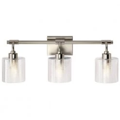 Harvan 25 in. 3-Light Satin Nickel Bathroom Vanity Light with Clear Ribbed Glass by KICHLER 15 Harvan 25 in. 3-Light Satin Nickel Bathroom Vanity Light with Clear Ribbed Glass by KICHLER -Kichler Sales satin nickel kichler vanity lighting 55107sn 1f 1000