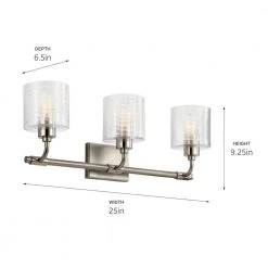 Harvan 25 in. 3-Light Satin Nickel Bathroom Vanity Light with Clear Ribbed Glass by KICHLER 16 Harvan 25 in. 3-Light Satin Nickel Bathroom Vanity Light with Clear Ribbed Glass by KICHLER -Kichler Sales satin nickel kichler vanity lighting 55107sn 44 1000