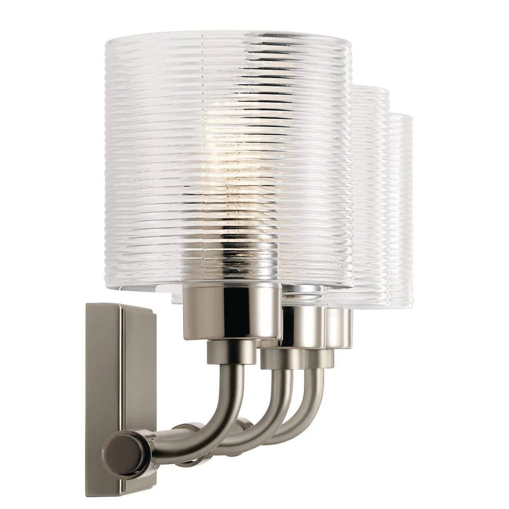Harvan 25 in. 3-Light Satin Nickel Bathroom Vanity Light with Clear Ribbed Glass by KICHLER 7 Harvan 25 in. 3-Light Satin Nickel Bathroom Vanity Light with Clear Ribbed Glass by KICHLER - Image 5