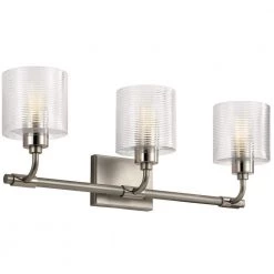 Harvan 25 in. 3-Light Satin Nickel Bathroom Vanity Light with Clear Ribbed Glass by KICHLER