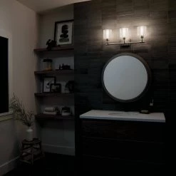 Harvan 25 in. 3-Light Satin Nickel Bathroom Vanity Light with Clear Ribbed Glass by KICHLER 17 Harvan 25 in. 3-Light Satin Nickel Bathroom Vanity Light with Clear Ribbed Glass by KICHLER -Kichler Sales satin nickel kichler vanity lighting 55107sn 76 1000