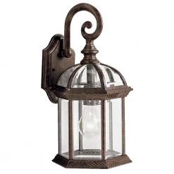 Barrie 15.5 in. 1-Light Tannery Bronze Outdoor Light Wall Sconce with Clear Beveled Glass (1-Pack) by KICHLER