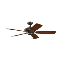 Canfield Patio 52 in. Indoor/Outdoor Tannery Bronze Powder Coat Downrod Mount Ceiling Fan with Pull Chain by KICHLER