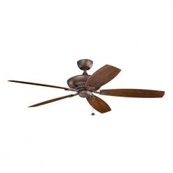 Canfield XL Patio 60 in. Indoor/Outdoor Tannery Bronze Powder Coat Downrod Mount Ceiling Fan with Pull Chain by KICHLER