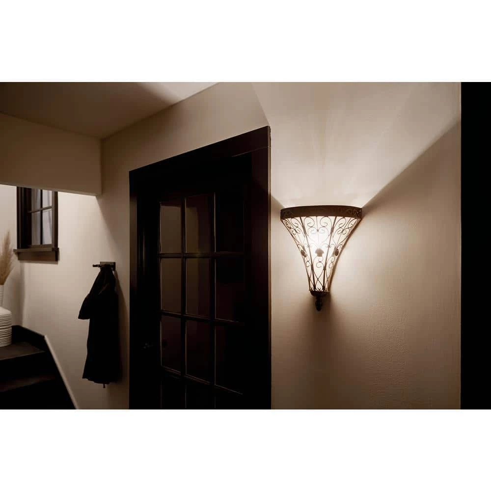 Marchesa 1-Light Terrene Bronze Bathroom Indoor Wall Sconce with Piastra Glass Shade by KICHLER 6 Marchesa 1-Light Terrene Bronze Bathroom Indoor Wall Sconce with Piastra Glass Shade by KICHLER - Image 4