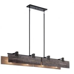 Ridgewood 8-Light Textured Black Farmhouse Rectangle Dining Room Linear Chandelier by KICHLER
