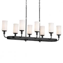 Vetivene 8-Light Textured Black Vintage Dining Room Linear Chandelier with Opal Glass Shades by KICHLER -Kichler Sales textured black kichler chandeliers 52453bkt 1f 1000