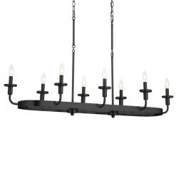 Vetivene 8-Light Textured Black Vintage Dining Room Linear Chandelier with Opal Glass Shades by KICHLER -Kichler Sales textured black kichler chandeliers 52453bkt 4f 1000