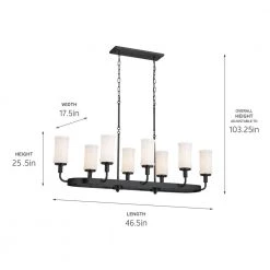 Vetivene 8-Light Textured Black Vintage Dining Room Linear Chandelier with Opal Glass Shades by KICHLER -Kichler Sales textured black kichler chandeliers 52453bkt 76 1000