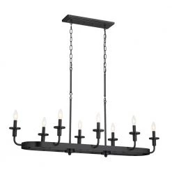 Vetivene 8-Light Textured Black Vintage Dining Room Linear Chandelier with Opal Glass Shades by KICHLER -Kichler Sales textured black kichler chandeliers 52453bkt c3 1000