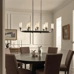 Vetivene 8-Light Textured Black Vintage Dining Room Linear Chandelier with Opal Glass Shades by KICHLER -Kichler Sales textured black kichler chandeliers 52453bkt e1 1000