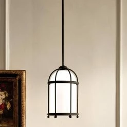 Topiary 1-Light Textured Black Vintage Cage Kitchen Pendant Hanging Light with Opal Glass Shade by KICHLER -Kichler Sales textured black kichler chandeliers 52464bkt 76 1000