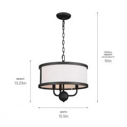 Heddle 3-Light Textured Black Vintage Dining Room Chandelier with Fabric Shade by KICHLER -Kichler Sales textured black kichler chandeliers 52465bkt 44 1000