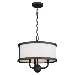 Heddle 3-Light Textured Black Vintage Dining Room Chandelier with Fabric Shade by KICHLER