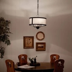 Heddle 3-Light Textured Black Vintage Dining Room Chandelier with Fabric Shade by KICHLER -Kichler Sales textured black kichler chandeliers 52465bkt 76 1000