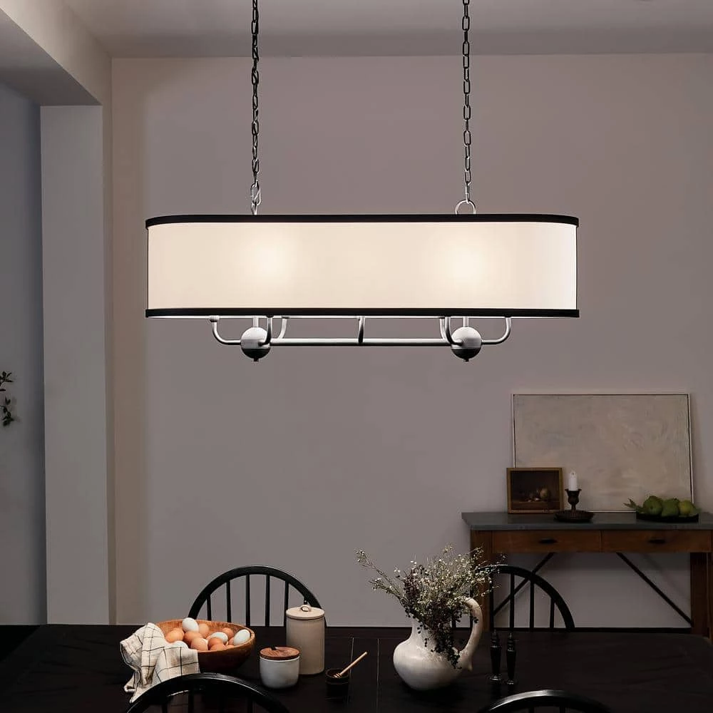Heddle 8-Light Textured Black Vintage Dining Room Linear Chandelier with Fabric Shade by KICHLER 5 Heddle 8-Light Textured Black Vintage Dining Room Linear Chandelier with Fabric Shade by KICHLER - Image 3