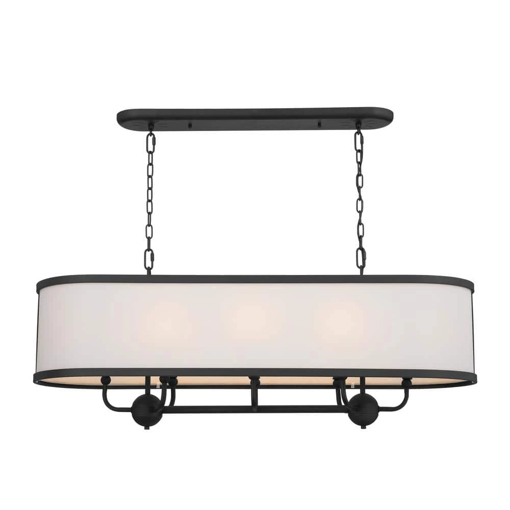 Heddle 8-Light Textured Black Vintage Dining Room Linear Chandelier with Fabric Shade by KICHLER 6 Heddle 8-Light Textured Black Vintage Dining Room Linear Chandelier with Fabric Shade by KICHLER - Image 4