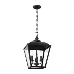 Dame 2-Light Textured Black Vintage Lantern Foyer Pendant Hanging Light with Clear Glass by KICHLER