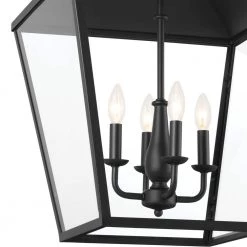Dame 4-Light Textured Black Vintage Lantern Foyer Pendant Hanging Light with Clear Glass by KICHLER -Kichler Sales textured black kichler chandeliers 52475bkt 4f 1000