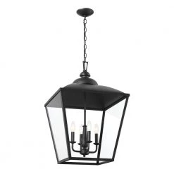 Dame 4-Light Textured Black Vintage Lantern Foyer Pendant Hanging Light with Clear Glass by KICHLER