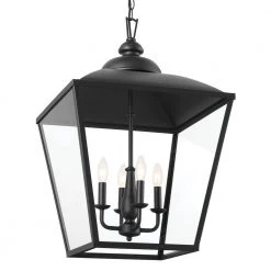Dame 4-Light Textured Black Vintage Lantern Foyer Pendant Hanging Light with Clear Glass by KICHLER -Kichler Sales textured black kichler chandeliers 52475bkt c3 1000