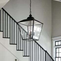 Dame 4-Light Textured Black Vintage Lantern Foyer Pendant Hanging Light with Clear Glass by KICHLER -Kichler Sales textured black kichler chandeliers 52475bkt fa 1000