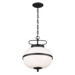 Opal 2-Light Textured Black Vintage Globe Kitchen Pendant Hanging Light with Opal Glass by KICHLER