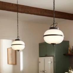 Opal 2-Light Textured Black Vintage Globe Kitchen Pendant Hanging Light with Opal Glass by KICHLER -Kichler Sales textured black kichler chandeliers 52478bkt 66 1000