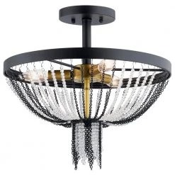 Alexia 3-Light Textured Black Hallway Semi-Flush Mount Ceiling Light with Crystal Beads Textured by KICHLER
