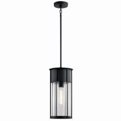 Camillo 18 in. 1-Light Textured Black Outdoor Hanging Pendant Outdoor Light with Clear Seeded Glass (1-Pack) by KICHLER