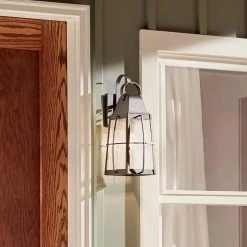 Tolerand 17.75 in. 1-Light Textured Black Outdoor Light Wall Sconce with Clear Seeded Glass (1-Pack) by KICHLER -Kichler Sales textured black kichler outdoor sconces 49553bkt fa 1000