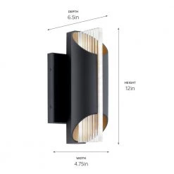 Astalis 12 in. 1-Light Textured Black Integrated LED Outdoor Wall Lantern Sconce with Ribbed Glass (1-Pack) by KICHLER -Kichler Sales textured black kichler outdoor sconces 59076bktled 1f 1000