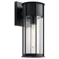 Camillo 15 in. 1-Light Textured Black Outdoor Light Wall Sconce Lantern with Clear Seeded Glass (1-Pack) by KICHLER