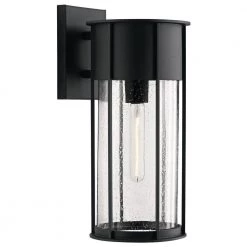 Camillo 18 in. 1-Light Textured Black Outdoor Light Wall Sconce Lantern with Clear Seeded Glass (1-Pack) by KICHLER