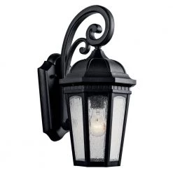 Courtyard 17.75 in. 1-Light Textured Black Outdoor Light Wall Sconce with Clear Seeded Glass (1-Pack) by KICHLER