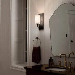 Vetivene 1-Light Textured Black Bathroom Wall Sconce with Opal Glass by KICHLER -Kichler Sales textured black kichler vanity lighting 52454bkt 66 1000