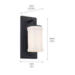 Vetivene 1-Light Textured Black Bathroom Wall Sconce with Opal Glass by KICHLER -Kichler Sales textured black kichler vanity lighting 52454bkt fa 1000