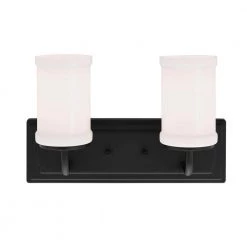 Vetivene 15.25 in. 2-Light Textured Black Bathroom Vanity Light with Opal Glass Shades by KICHLER -Kichler Sales textured black kichler vanity lighting 55130bkt 4f 1000