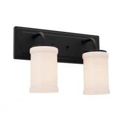 Vetivene 15.25 in. 2-Light Textured Black Bathroom Vanity Light with Opal Glass Shades by KICHLER