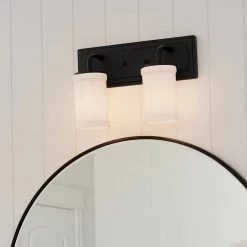 Vetivene 15.25 in. 2-Light Textured Black Bathroom Vanity Light with Opal Glass Shades by KICHLER -Kichler Sales textured black kichler vanity lighting 55130bkt 76 1000