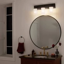 Vetivene 24 in. 3-Light Textured Black Bathroom Vanity Light with Opal Glass Shades by KICHLER -Kichler Sales textured black kichler vanity lighting 55131bkt 66 1000