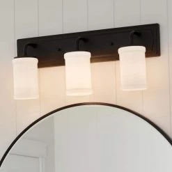 Vetivene 24 in. 3-Light Textured Black Bathroom Vanity Light with Opal Glass Shades by KICHLER -Kichler Sales textured black kichler vanity lighting 55131bkt 76 1000