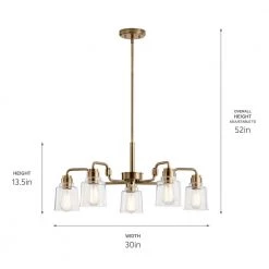 Aivian 30 in. 5-Light Weathered Brass Vintage Industrial Dining Room Chandelier with Clear Glass by KICHLER -Kichler Sales weathered brass kichler chandeliers 52398wbr 1f 1000