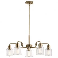 Aivian 30 in. 5-Light Weathered Brass Vintage Industrial Dining Room Chandelier with Clear Glass by KICHLER