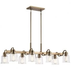 Aivian 42 in. 8-Light Weathered Brass Vintage Industrial Dining Room Linear Chandelier with Clear Glass by KICHLER